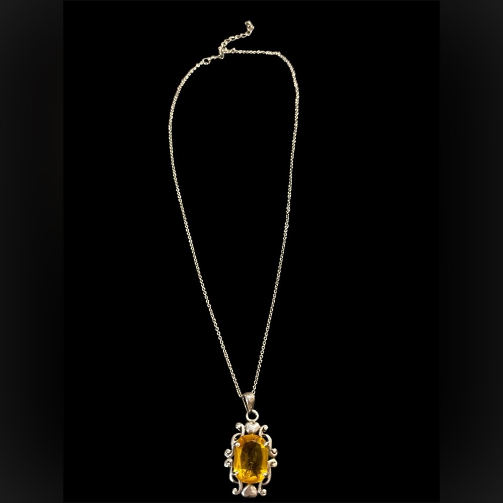 Vintage sterling silver fancy Citrine stone pendant on sterling necklace
